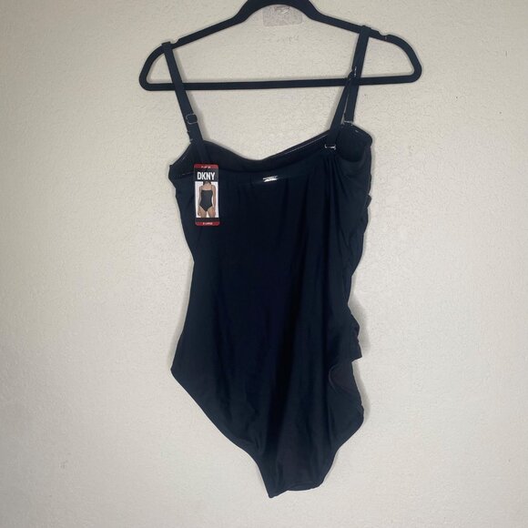 DKNY Womens Black One-Piece Swimsuit XL 4-Way Stretch UPF Front Shirring Adjusta - Picture 4 of 14